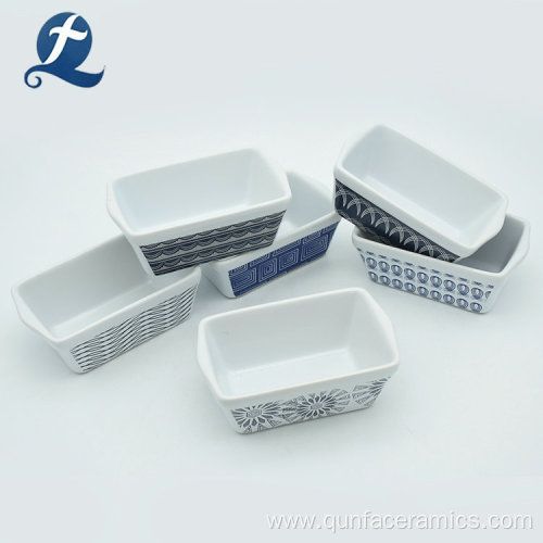 Rectangular White Applique Custom Ceramic Bakeware